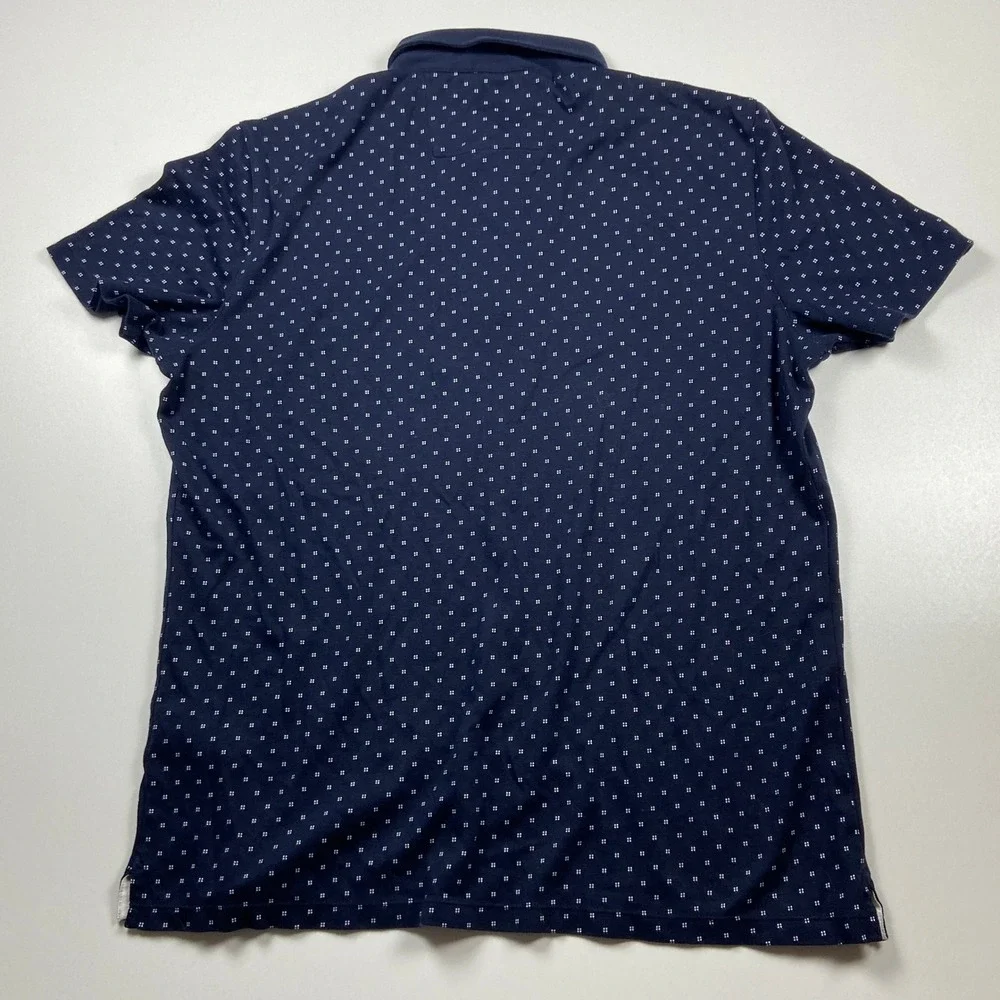 Banana Republic Luxury Touch Polo Shirt Mens L Navy & White Micro Dot Print Top